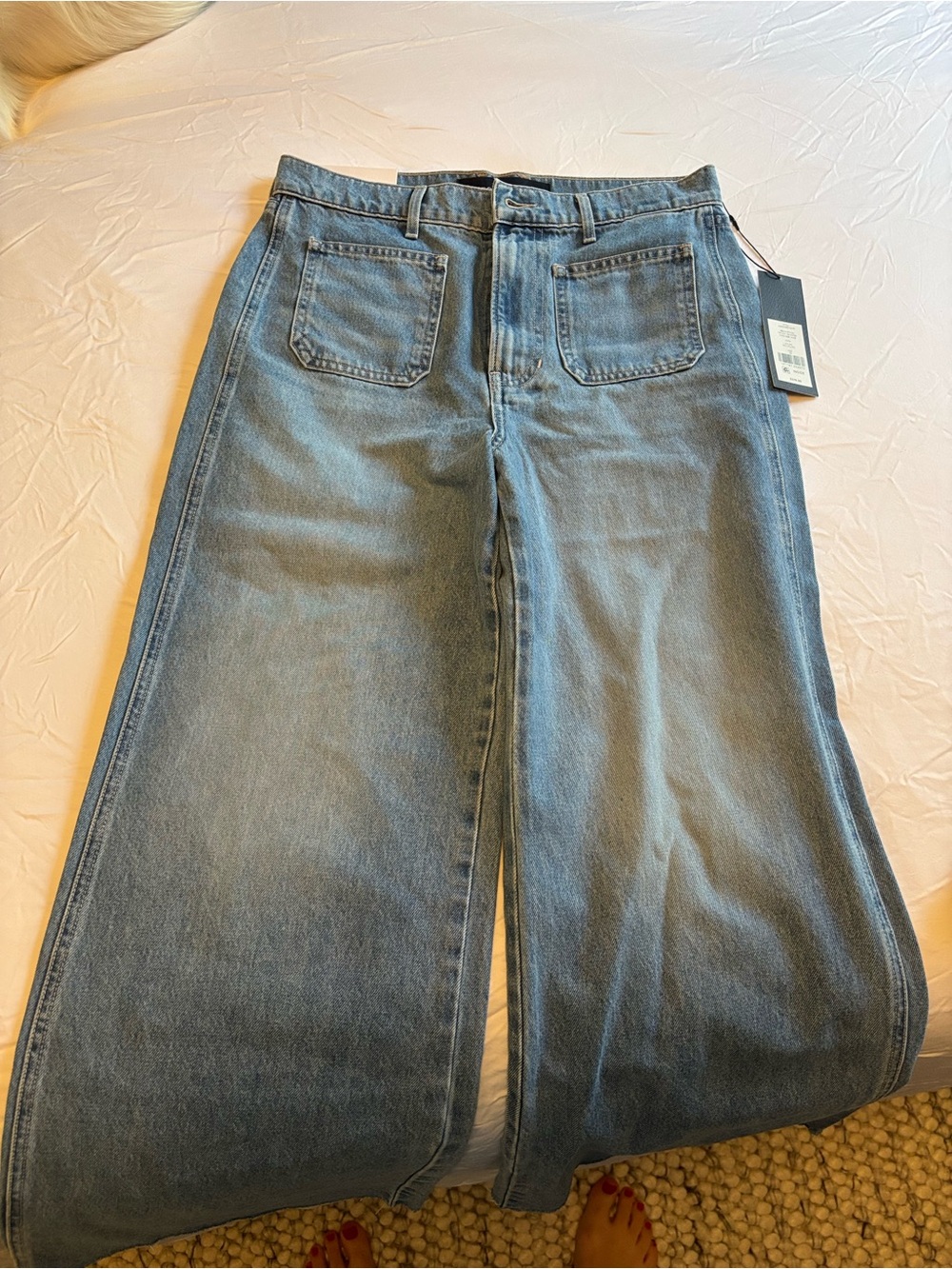 Veronica Beard Taylor Cropped Patch-Pocket Wide-Leg Jeans